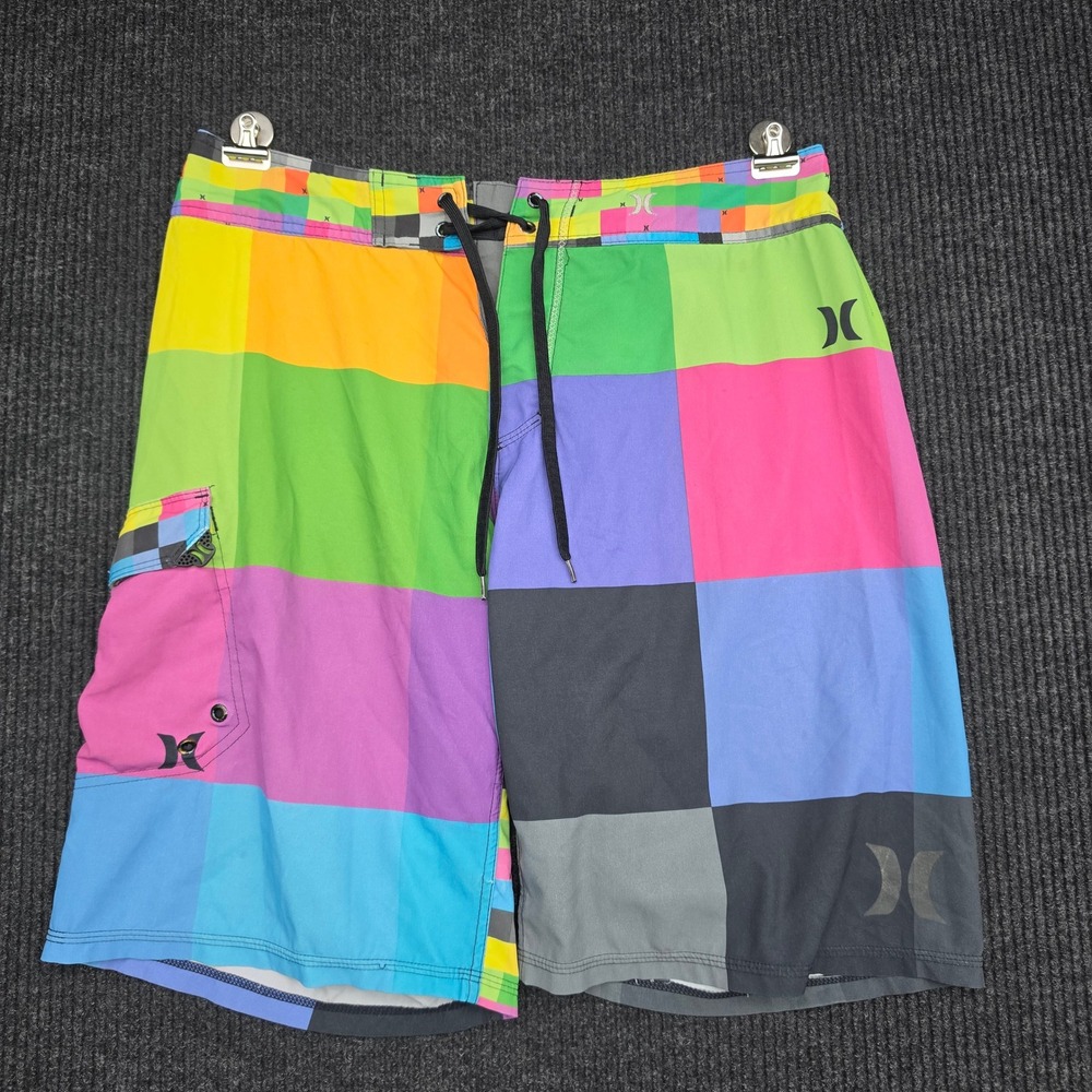 Hurley Phantom Board Shorts Mens 34 Multicolor Patchwork Block MB03P60KR